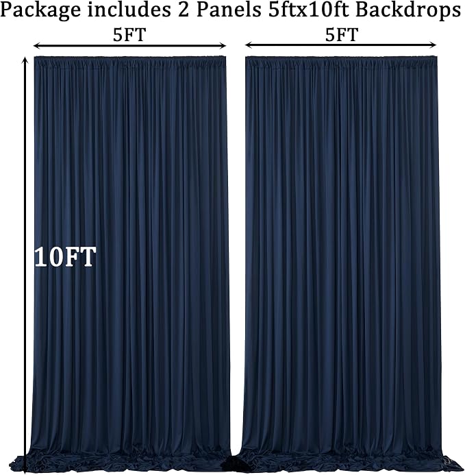 10ft x 10ft Wrinkle Free Navy Blue Backdrop Curtains Panels, 2 Panels 5x10ft - Image 6