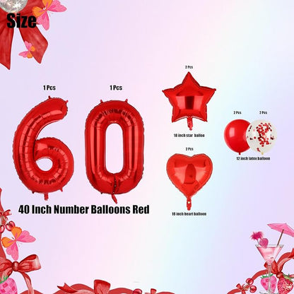 40 Inch Red Number Balloons 60 Mylar Foil 60th Birthday Party Decor 10 Pcs | - Image 2