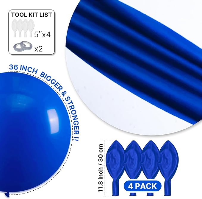 PartyWoo Royal Blue Balloons 4pcs Dark Blue Latex Helium Balloons 36 Inch | - Image 6