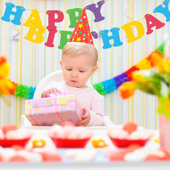 Colorful Happy Birthday Banner Rainbow Bunting Party Banner - Image 6