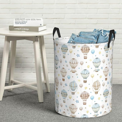 Watercolor Hot Air Balloon Round Laundry Hamper Storage Basket Toys Clothes - Image 7