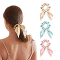 THXSILK 100% Mulberry Silk Bow Scrunchies 3-Pack, 22 Momme Mulberry Silk Hair Ties for Women, Cute Bunny Ear No Damage Ponytail Holders, Fashion Hair Accessories for Girls(M, Light Colors)