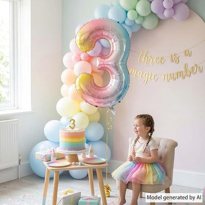 Rainbow Ombre Number 3 Balloon 40 Inch, Pastel Foil Decor | Dreamy Rainbow - Image 2