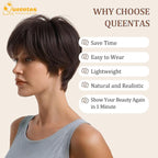 QUEENTAS Brown Short Hair Toppers for Women with Thinning Hair 360°3D Cover with 3 Clips Hair Pieces Wispy Bangs 4.6"*3.6" Coverage(Dark Brown/#2)
