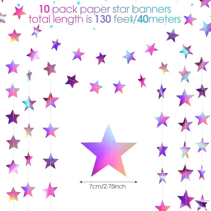 Patelai Glitter Star Garland Banner 2026 Graduation Decor 130 Feet Star Hanging - Image 2