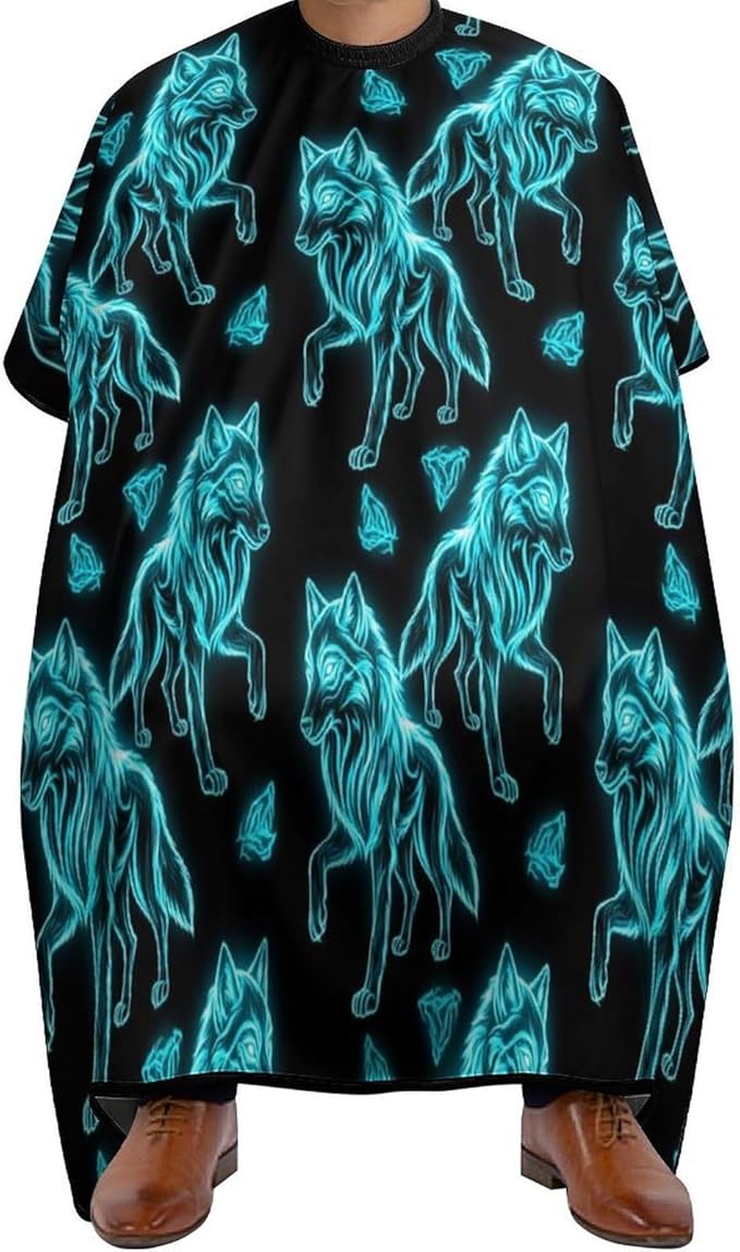 Adjustable Salon Cape, Dyeing Salon Apron Cool Cyan Wolf Art Shampoo Cutting Household Capes Wrap for Hair Dye