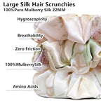 Suncdelv Silk,100% Silk Scrunchies for Hair,22 Momme Hair Ties for Anti-Crease & Breakage,Natural Women Hair Accessories，Fashion Hairbands 3PCS（Flower）