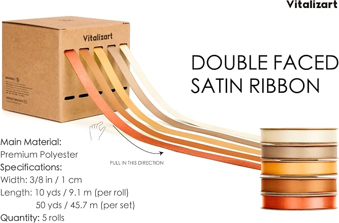 Vitalizart Terracotta Ribbons for Crafts 3/8" x 50Yds Double-Faced Satin | - Image 2