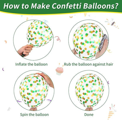 Green and Yellow Balloons, 12 Inch Dark Green Yellow and White Confetti Balloons - Image 4