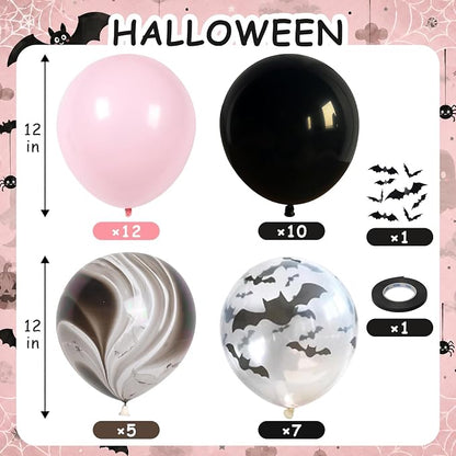 HILAVO Pink Halloween Balloons Pastel Pink and Black Bat Balloons | - Image 2
