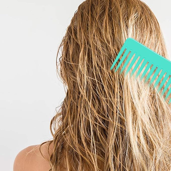 Wide Tooth and Large Detangling Comb Set for Long, Curly, Wet Hair - No Handle Styling, Shampoo, and Detangling Combs (2 Pieces - White, Cyan)