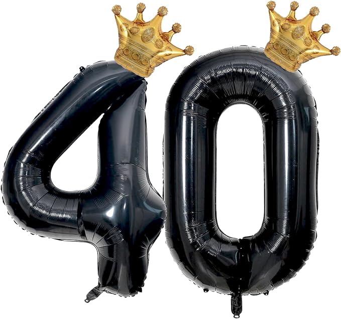 Black 40 Balloon Number with Gold Crown Balloons 40 inch 40 Birthday Balloon by Unknown