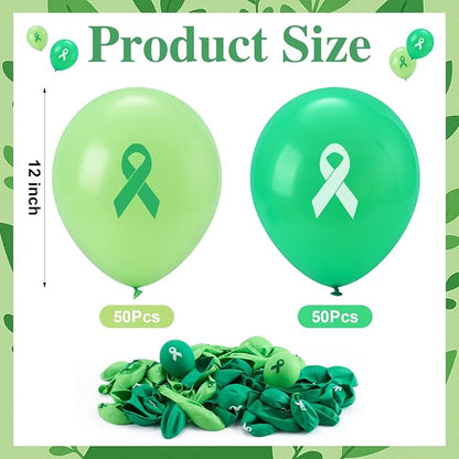 100 Pcs Mental Health Awareness Month Decorations, 12 Inch Green Ribbon Latex - Image 2
