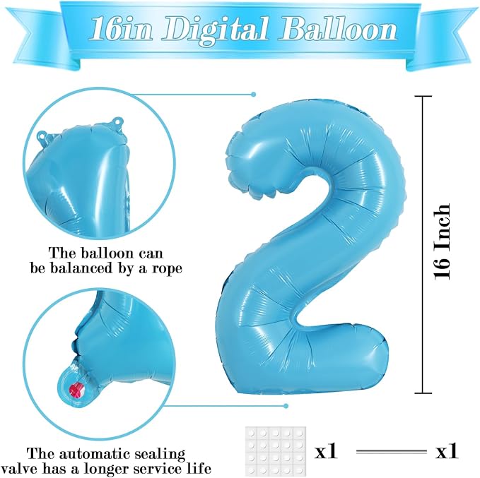 TONIFUL Number Balloon 16Inch 10 Pcs Baby Blue 0-9 Birthday Number Balloons | - Image 2