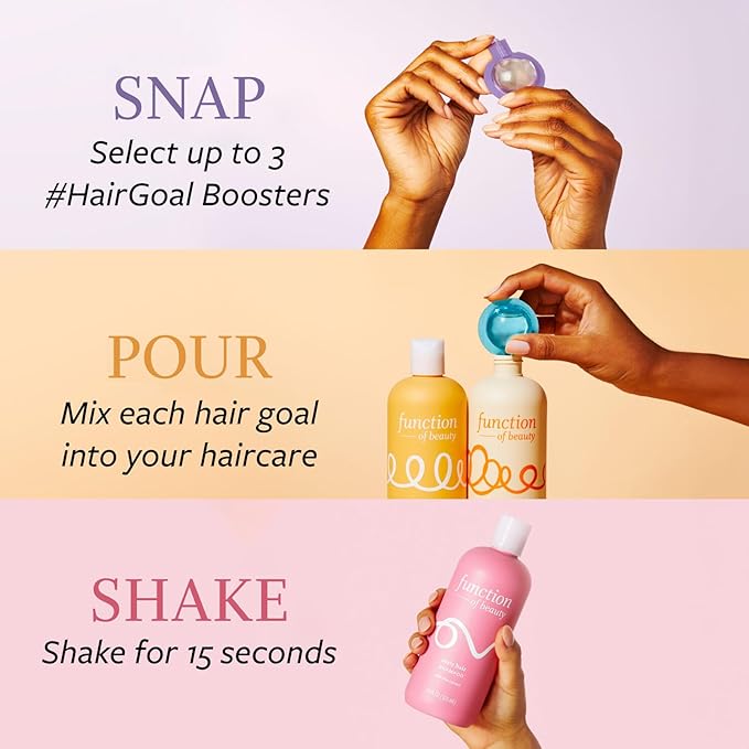 Function of Beauty Coily Hair Set with Shampoo, Conditioner & Add-In Booster Treatment - Curl Definition, Lengthen & Deep Condition Booster Shot to Enhance Shampoo, Conditioners & Hair Care Products