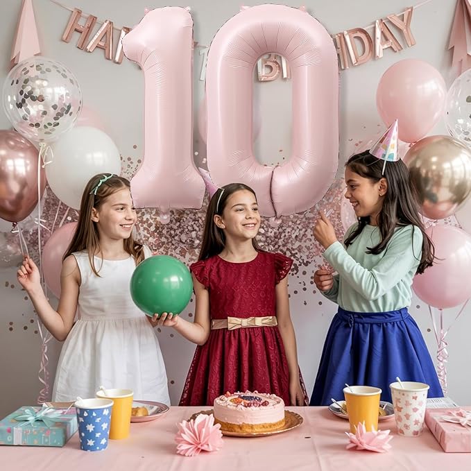40'' 10 Balloon Number, Large Dusty Baby Pastel Pink Foil Number 10 Balloons - Image 4