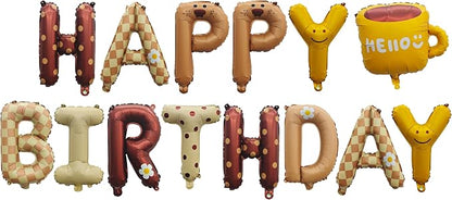 16IN HB Plaid Bear Birthday Foil Balloon banner Set | "HELLO" Coffee Cup Foil by Exquisitehighqualitypartydecorationstomeetyoureveryneed%EF%BC%81