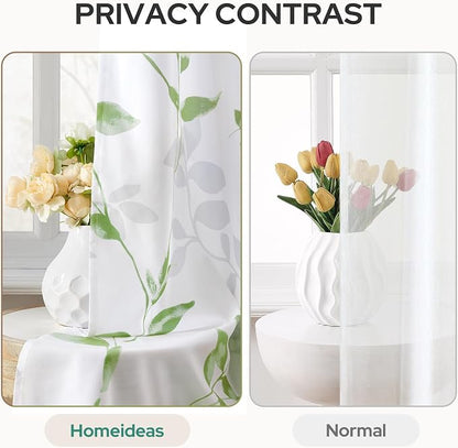 HOMEIDEAS Non-See-Through Sage Green and White Privacy Sheer Curtains 52 X 63 - Image 3