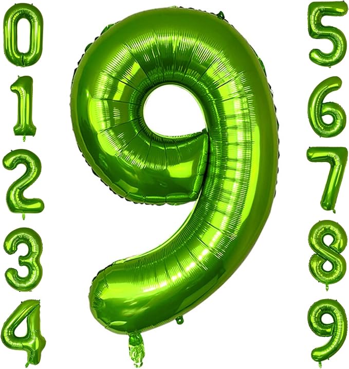 40 Inch Green Number Balloon 9, Large Number Foil Balloons Mylar by PatiCool