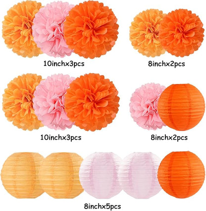 Pink-Orange Groovy Party-Decorations Paper-Flowers Lanterns - Image 6