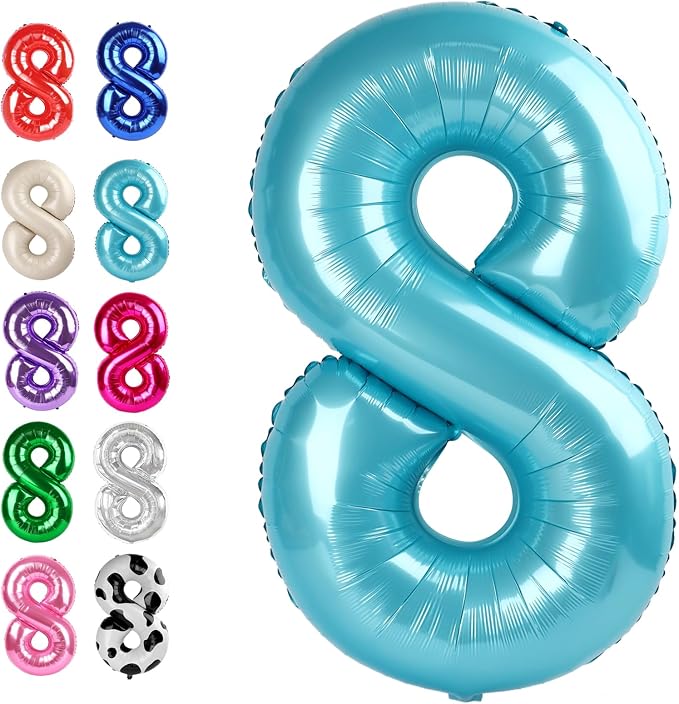 Pearl Blue Number 8 Balloon 40 inch, 8th Birthday Party Balloons Decorations | by Upgesy