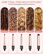 5 in 1 Curling Wand Set: Ohuhu Curling Iron Wand 5Pcs 0.35 to 1.25 Inch Interchangeable Ceramic Barrel Heat Protective Glove 2 Clips Dual Voltage Hair Curler Women Girl Mother Christmas Gift Rose Gold