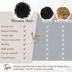 RUWISS Large Messy Bun Hair Piece 100% Human Hair Layered Wavy Curly Hair Buns Hair Piece for Women Thick Updo Hairpiece for Daily Wear Real Hair Scrunchies Natural Black Ponytail Extension