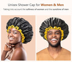 mikimini Black Shower Cap for Women, Men & Girls 1 Pack Reusable Double Layers Waterproof Bathing Shower Hat with Soft Comfortable PEVA Lining, non-fading, Stretchy Shower Cap