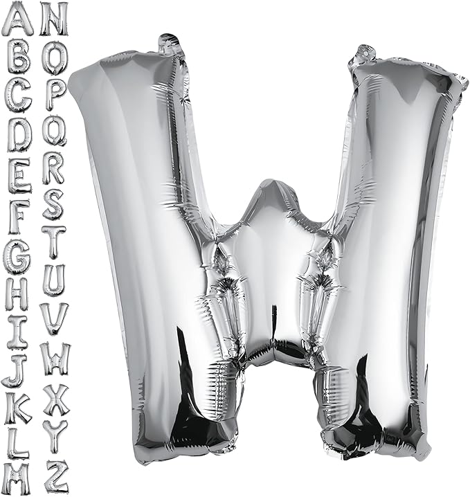 40 inch Silver Letter W Balloon, Big Size Alphabet Foil Mylar Helium Balloons by VHUWE