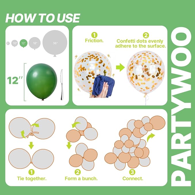 PartyWoo Black Gold and Green Balloons 66pcs Black Gold Green Balloons | - Image 5