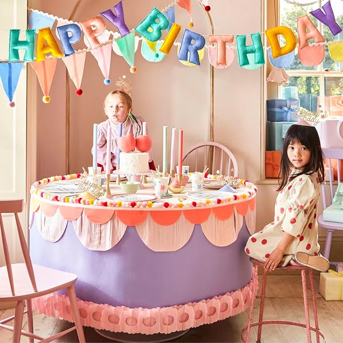 Pre-Strung Pastel Felt Happy Birthday Banner, Macaron Birthday Decorations | - Image 6