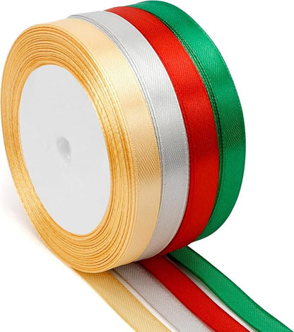 Christmas Ribbon for Gift Wrapping 4 Rolls 100 Yards 3/8 inch Red Green Gold by OALCQ