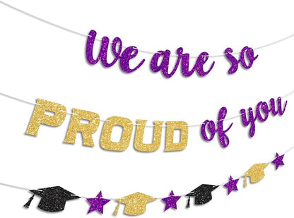 We Are So Proud of You Banner Prestrung Purple and Gold Graduation Banner - Image 2