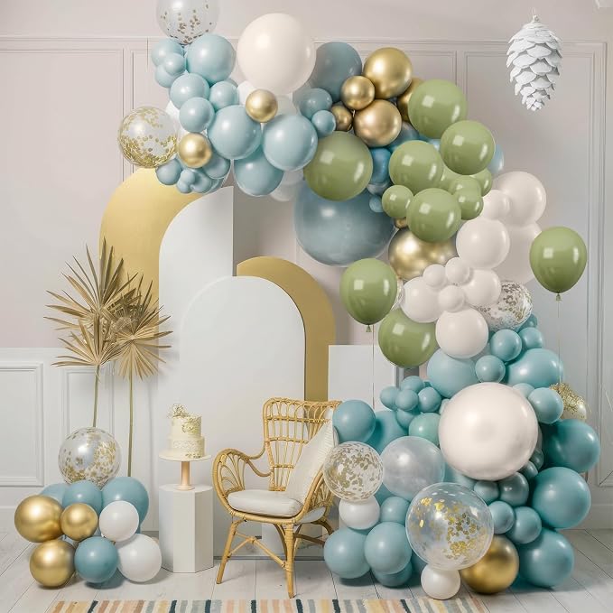 Dusty Blue Green Balloon Garland Kit, Slate Blue Haze Fog Blue Sage Green Beige - Image 7