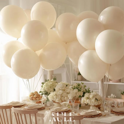 AULE 50Pcs Latex 12 Inch Sand White Balloons Beige | Happy Birthday Wedding - Image 3