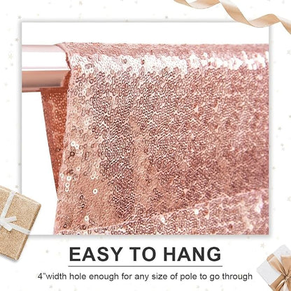 PartyDelight Rose Gold Sequin Backdrop Curtains 2x8ft 2 Panels | Sparkly 3mm - Image 3
