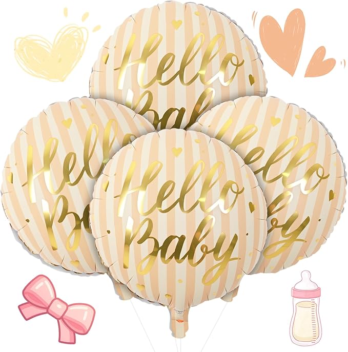 18" Hello Baby Foil Balloons for Welcome Baby Party Decorations, Peach Beige by Paeyeq