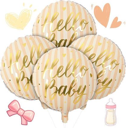 18" Hello Baby Foil Balloons for Welcome Baby Party Decorations, Peach Beige by Paeyeq