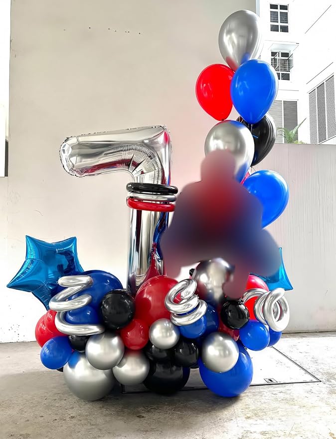 Black Red and Blue Balloons, Glitter Metallic Silver Balloon - Image 5