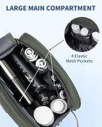 WANDF Toiletry Bag for Men Travel Toiletry Organizer Canvas and Leather Dopp Kit Water-Resistant Shaving Bag for Travel Accessories (Green, Medium)