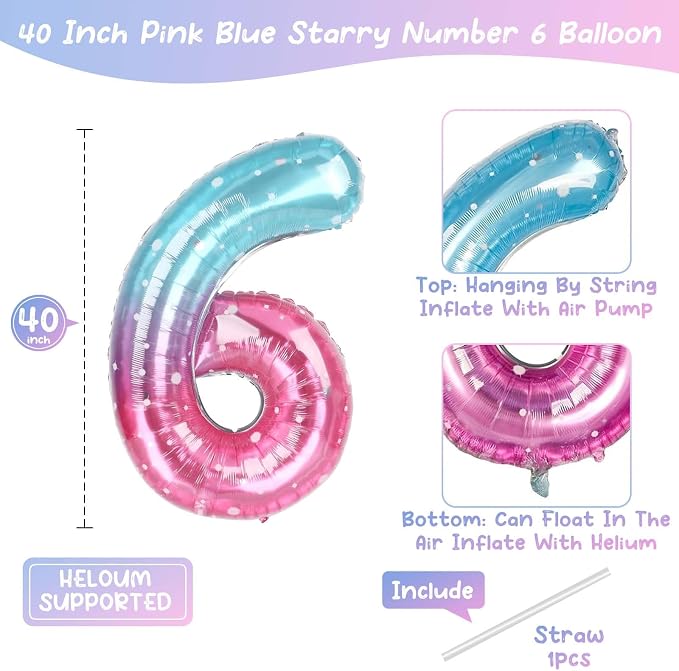 40 Inch Blue Pink Number 16 Balloon, Sweet 16 Ombre Foil Birthday Decor | 40in - Image 4