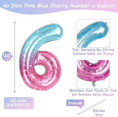40 Inch Blue Pink Number 16 Balloon, Sweet 16 Ombre Foil Birthday Decor | 40in - Image 4