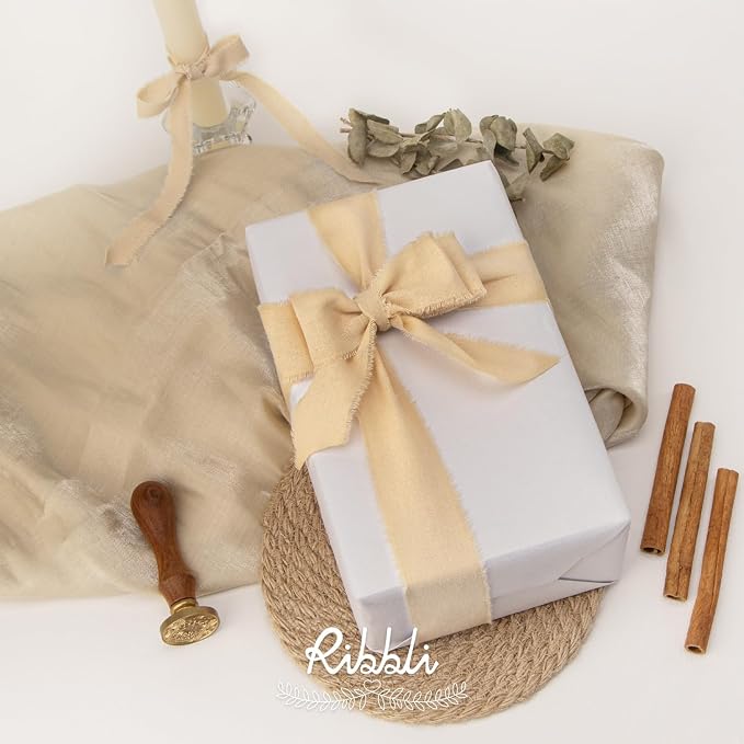Ribbli 3 Rolls Nude Ribbon 5/8 Inch x 18Yards Beige Handmade Cotton Frayed - Image 3