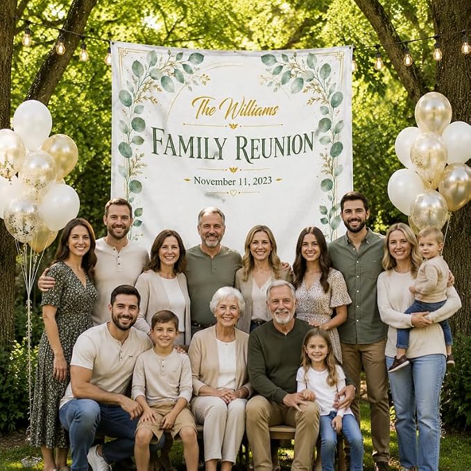 Family Reunion Banner Rustic Floral Design Customized - Image 4