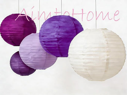 Purple & Cream White Paper Lanterns Set - Image 4