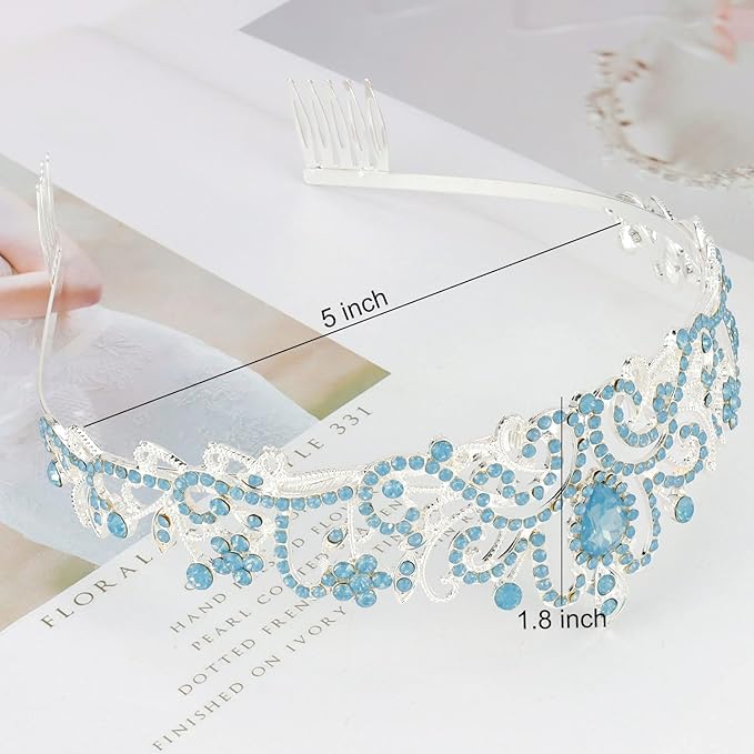 Didder Blue Opal Tiara Crowns for Women Girls, Princess Crown with Combs Tiaras for Women Girls Wedding Crowns for Brides Headband Prom Birthday Gift Halloween Costumes Hair Accessories