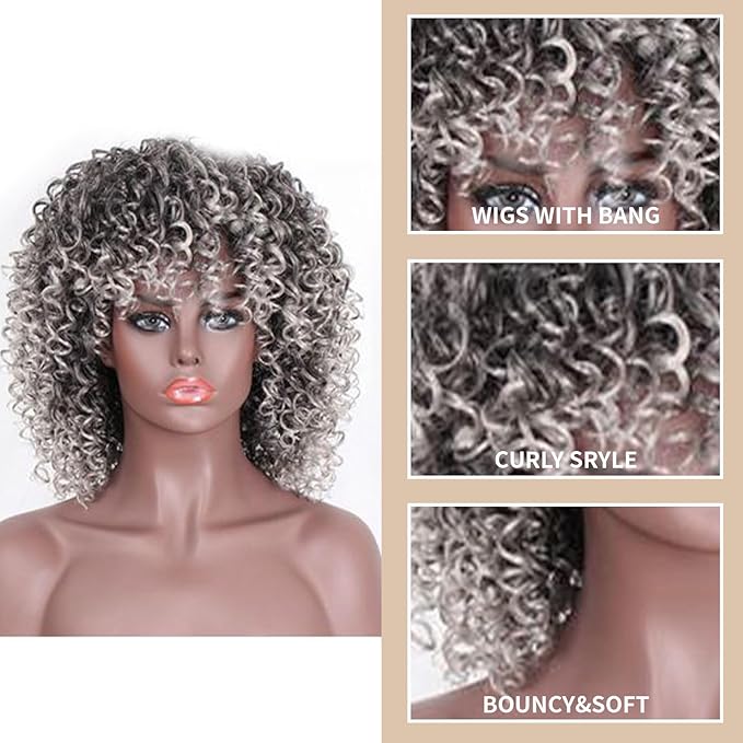 Afro Wig 15 Inch Black Women Afro Wigs African Curly Wigs Elastic Fluffy Wigs Synthetic Hair Suitable for Cosplay Daily and Party