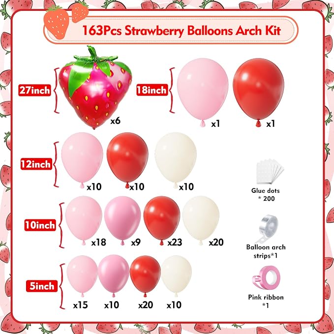 Strawberry Balloons Garland Arch Kit 163pcs - Image 2