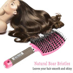 KTKUDY Detangling Brush Boar Bristles Hairbrush Make Hair Shiny & Healthier Curved and Vented Detangler Brush for Women Men Kids Wet & Dry Hair (Pink)