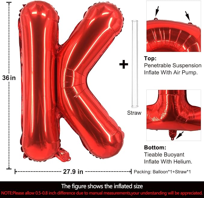 Lovoir 40 Inch Large Red Letter K Balloons Big Size Jumbo Mylar Foil Helium - Image 2